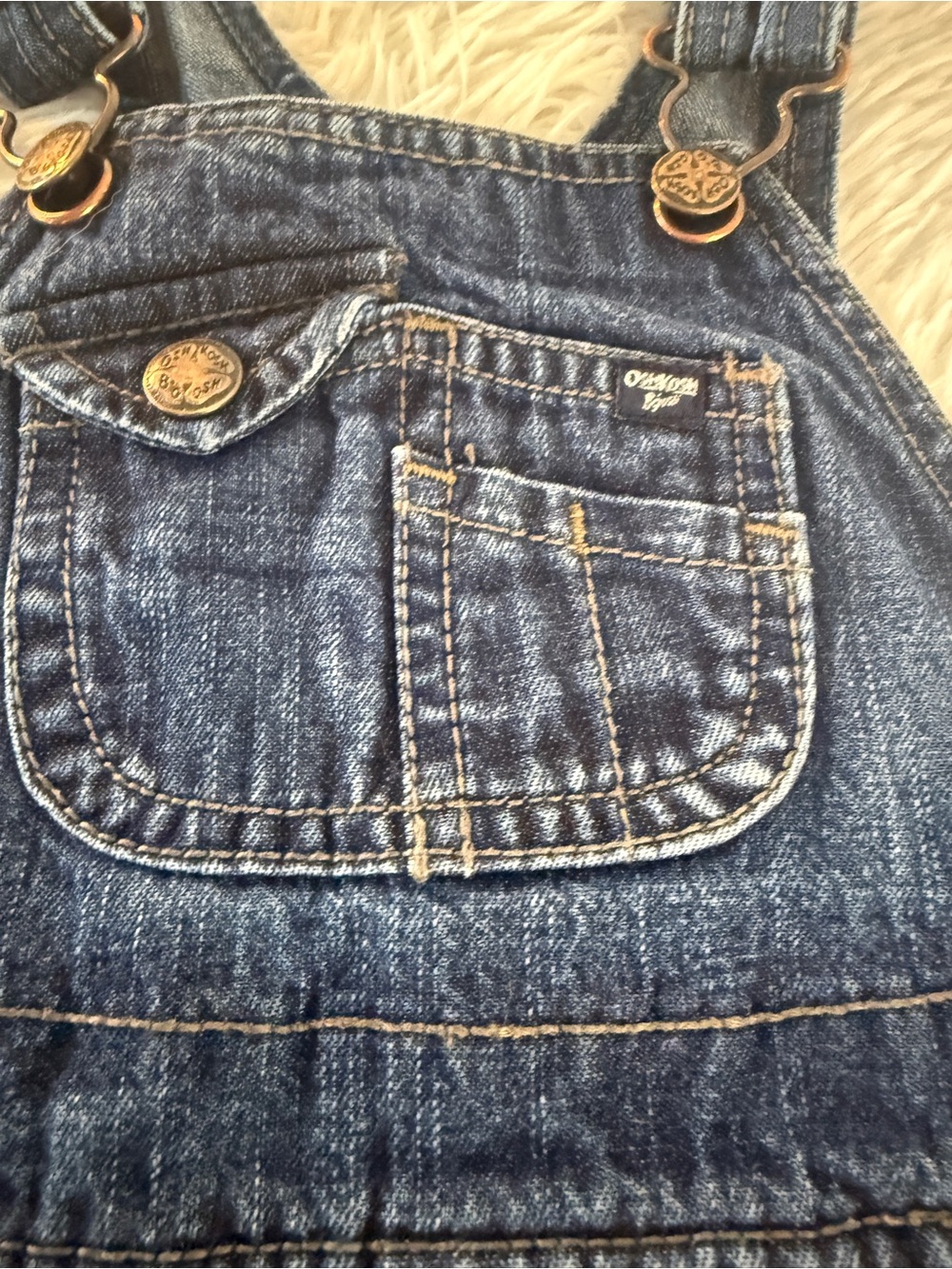 OshKosh B'gosh Dark Blue Denim Kids Overalls with Brass Buttons
